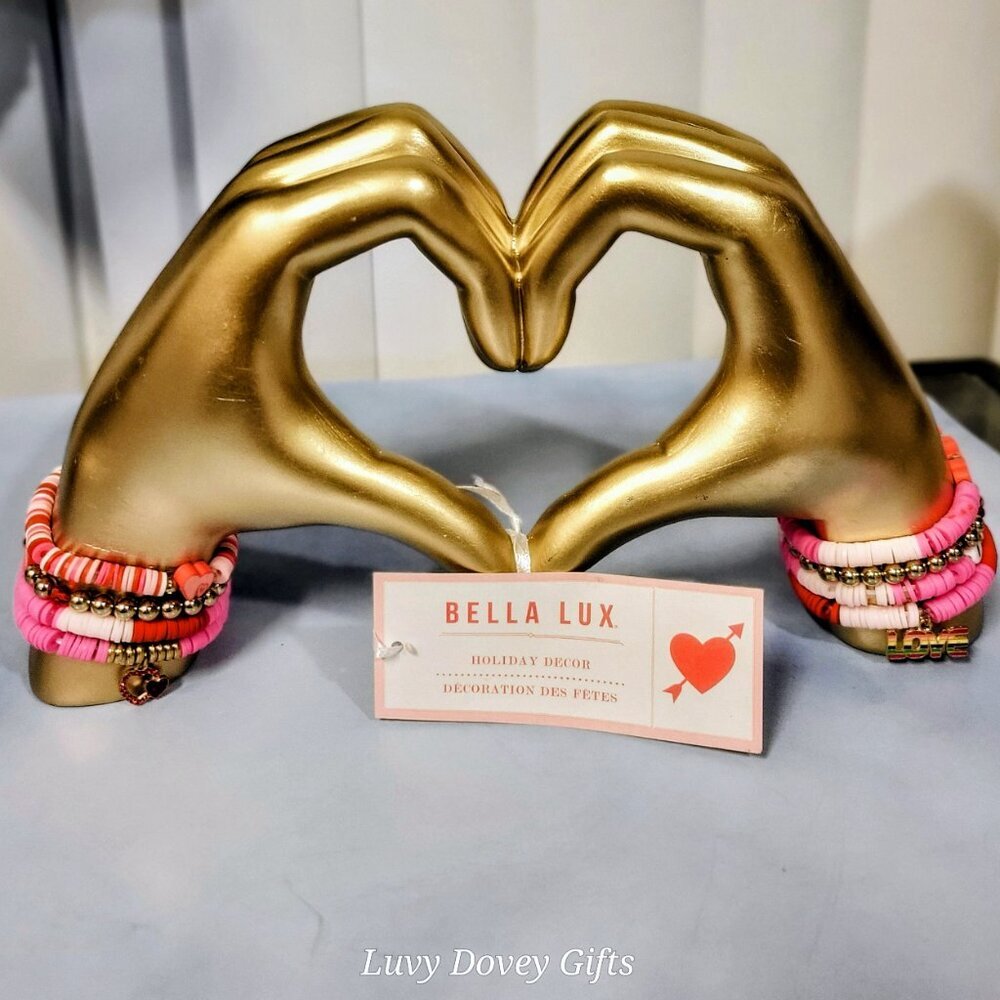 Bella Lux Viral goldtone love hand gesture figurine with friendship bracelet NWT